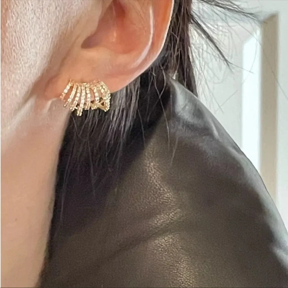 Micro Pave Simulated Diamond Stud Earrings Gold Plated 0.50 ctw New